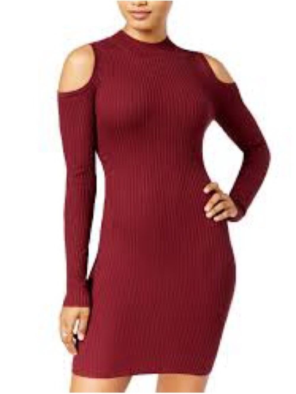 Planet Gold Women's Burgundy Cold Shoulder Ribbed Bodycon Mini Dress - Sz S
 b18